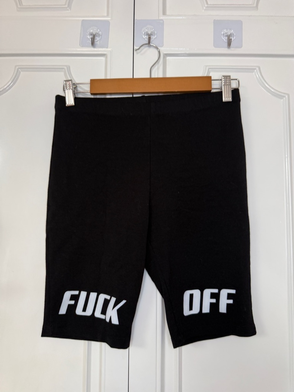 F OFF Black Biker Shorts with Bold White Lettering Small